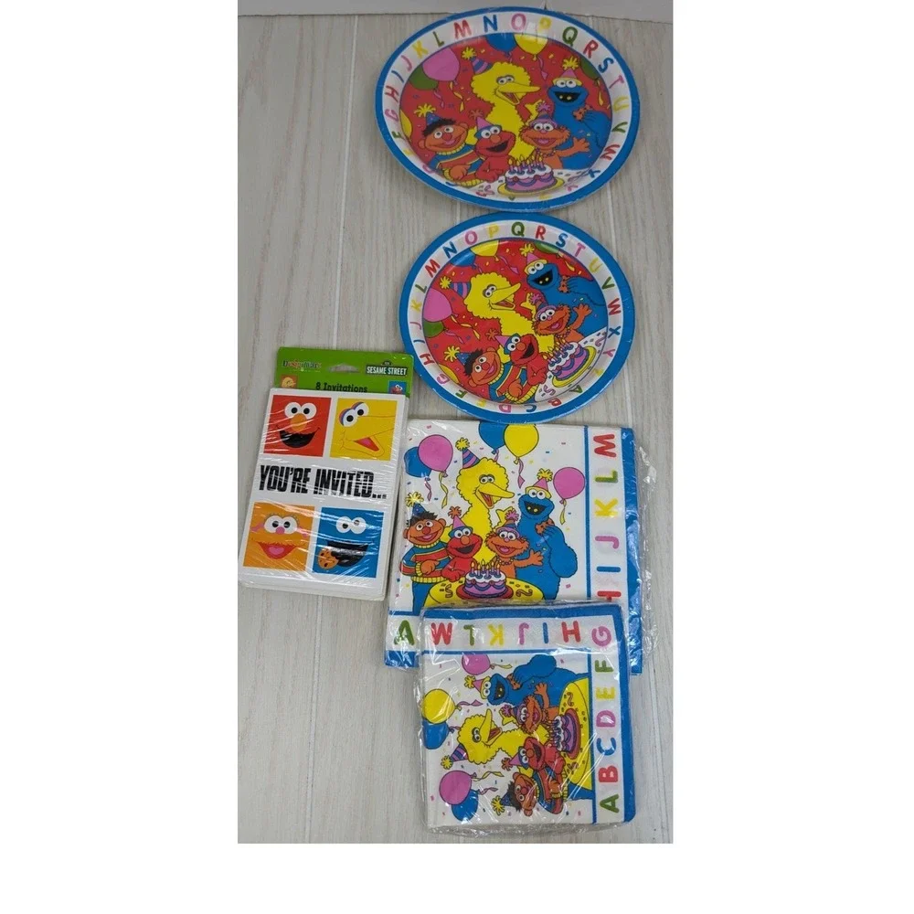 Vintage Sesame Street Party Supplies ABC Birthday Plates Napkins Invites